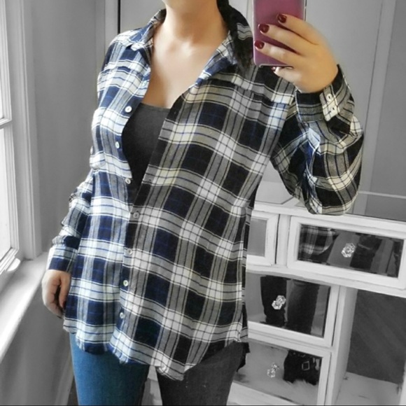 Bella Edge | Bree Blue Black Plaid Checkered Top - Picture 4 of 11